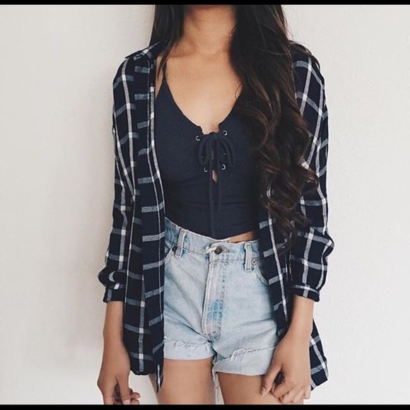 Abercrombie & Fitch Tops - A&F Black Ribbed Lace Up Chest Tank Top